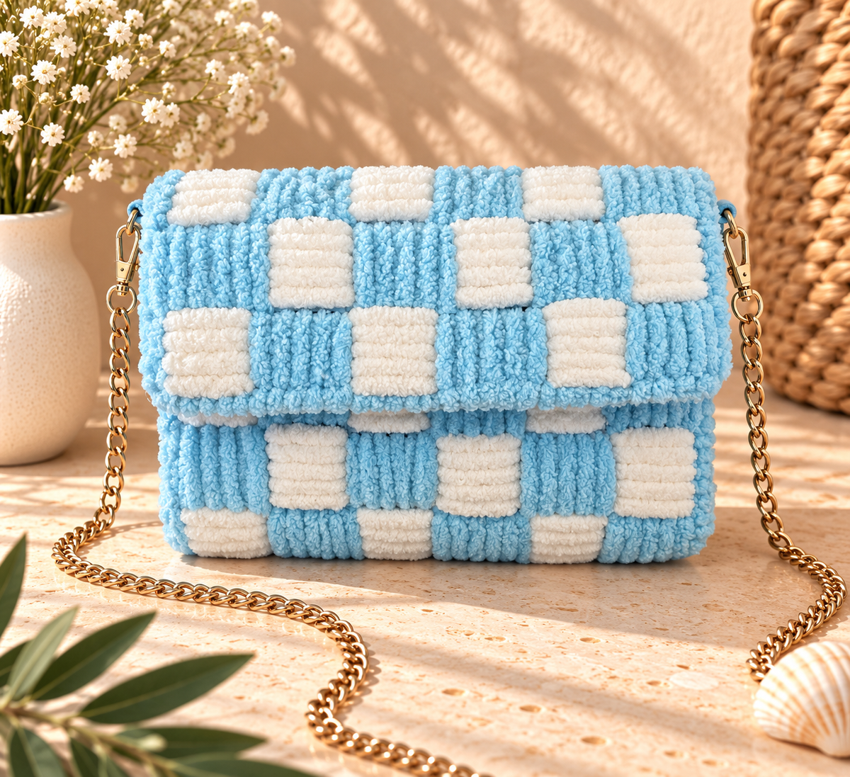 Bolso Azul Cielo y Blanco
